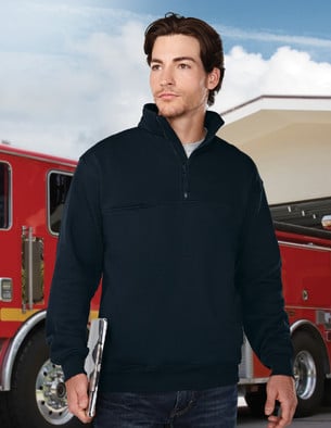 firefighter wearing dark uniform jacket
