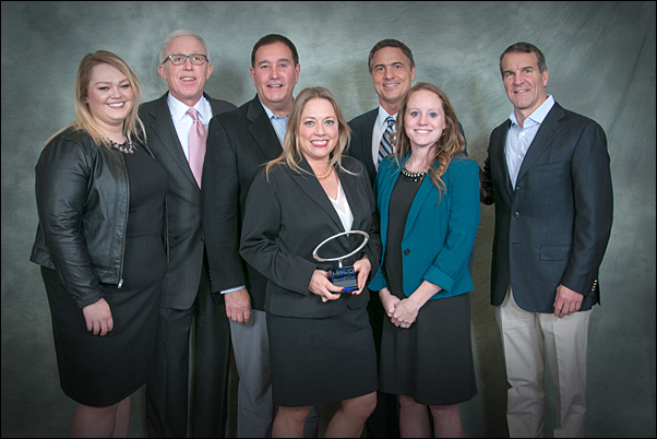 Natalie Ehredt (Supplier Relations, HALO), Marc Simon (CEO, HALO) , Joe DeVault ( Sr. VP of Strategic Accounts, alphabroder), Leigh Joseph (Strategic Director, alphabroder), Amanda Schreck (Supplier Relations, HALO), Terry McGuire (Sr. VP of Marketing and Supplier Relations, HALO), Dan Pantano (President, alphabroder)