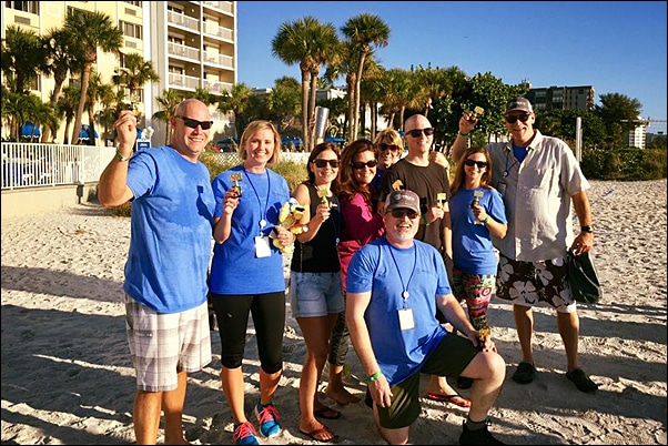 (From left) Colley, Thom, Rehder, Dau, Barnett, Cunningham and Heintz take advantage of what St. Pete Beach, Florida, has to offer.