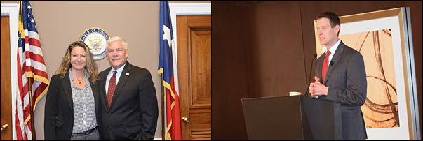 Left: Among her meetings on Capitol Hill, Dana Floyd, director of information services at SAGE met with Texas Rep. Pete Sessions. Right: Aaron Blake, Washington Post political reporter, presented a Capitol Hill insider’s look at the 2016 presidential campaign during the opening luncheon on Wednesday.