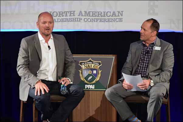 Speaker Duncan Logan and PPAI Board Chair Tom Goos, MAS