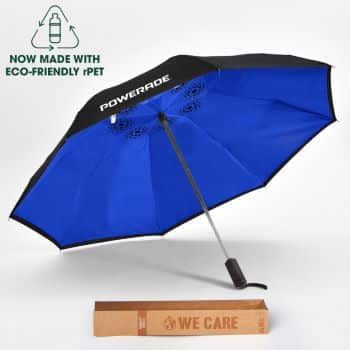 rPET umbrella with black canopy & blue interior with box
