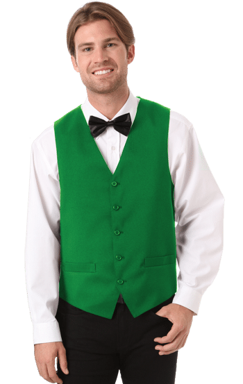 man wearing green waiter vest with buttons