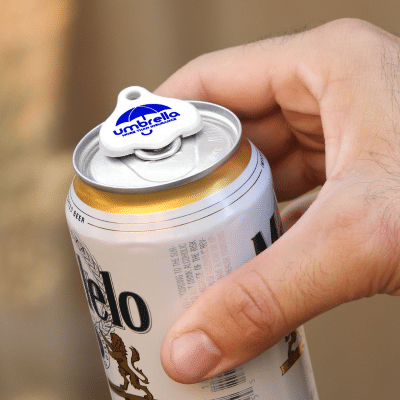 branded beverage can tab opener and lid
