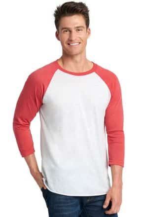 man wearing baseball raglan 3/4 sleeve tee blank