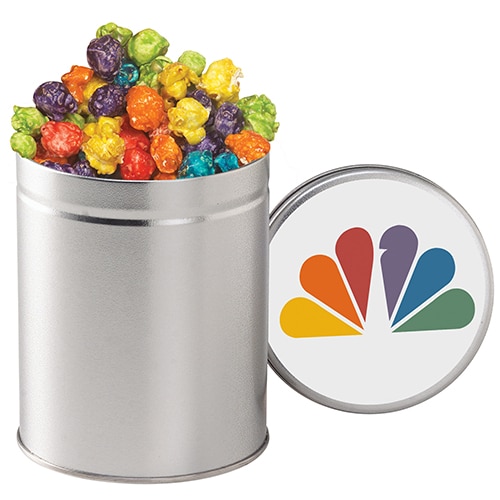 rainbow popcorn in tin