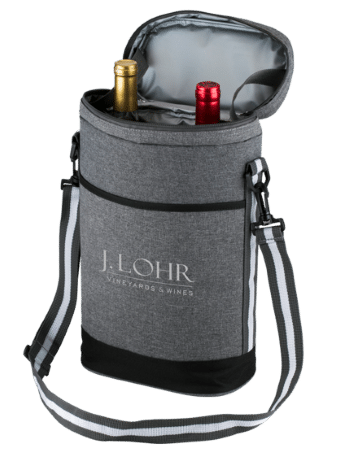 two-bottle wine cooler bag with carry strap