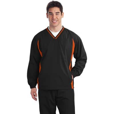 athletic wind shirt coverup in black with red piping
