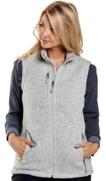 woman wearing gray full-zip fleece vest by Storm Creek