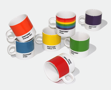 Pantone Pride espresso mug set in 6 solid colors and 1 rainbow striped mug