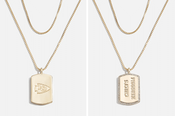 Kansas City Chiefs pendant front and back, BaubleBar x WEAR By Erin Andrews