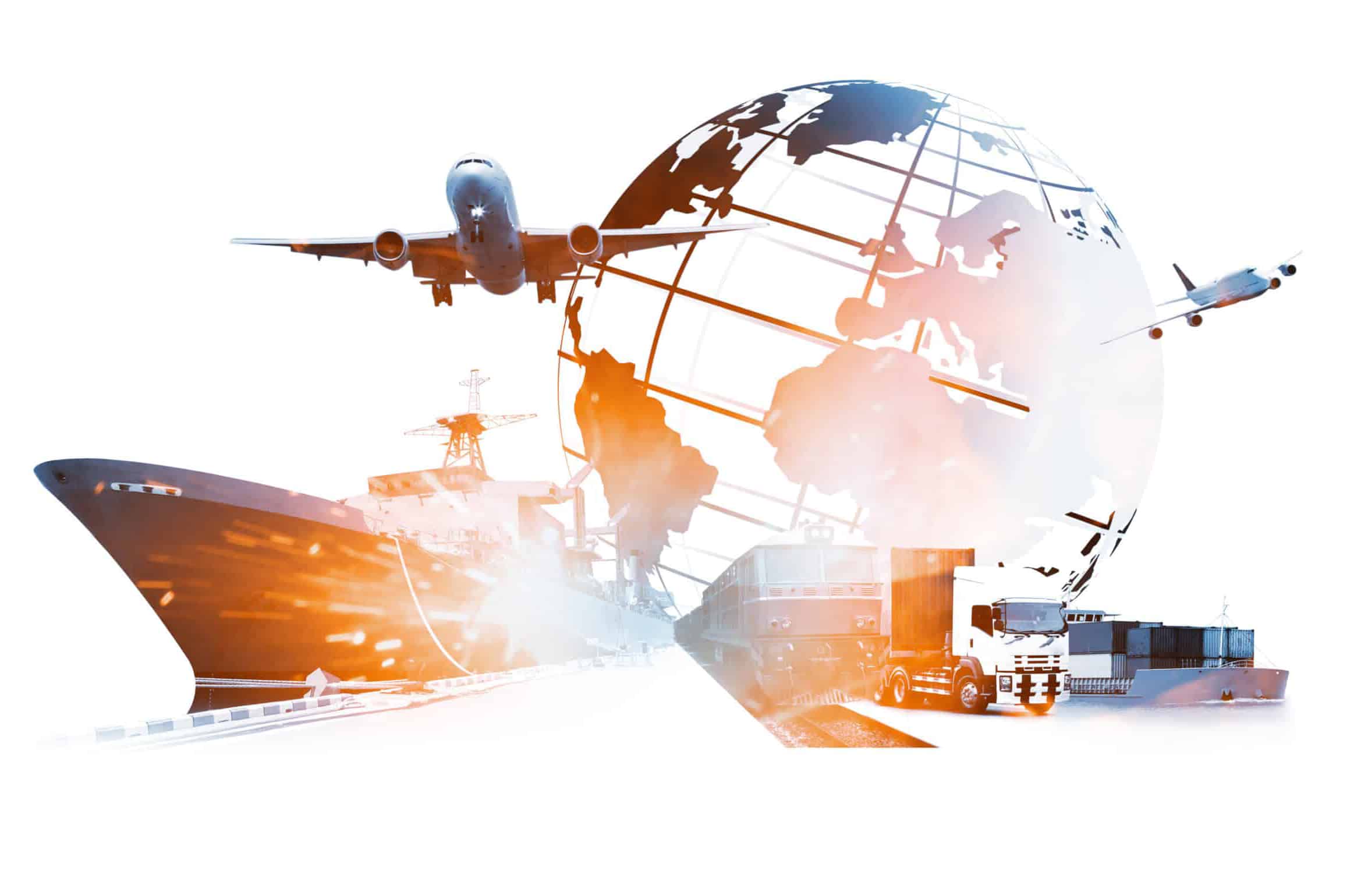 The world logistics , there are world map with logistic network distribution on background and Logistics Industrial Container Cargo freight ship for Concept of fast or instant shipping